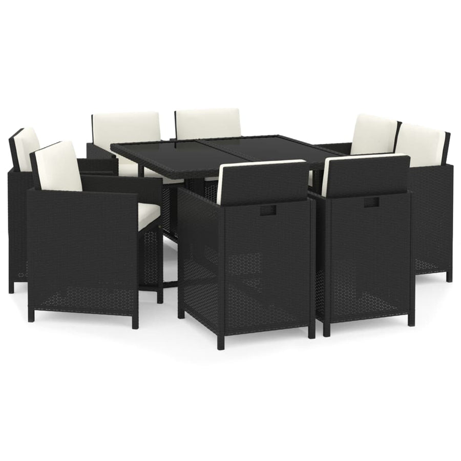 9-Delige Tuinset Met Kussens Poly Rattan Zwart En Wit 109 cm tafellengte 8x Fauteuil + Tafel
