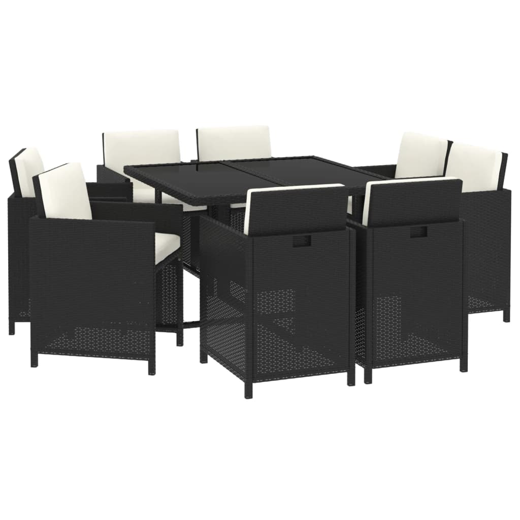 9-Delige Tuinset Met Kussens Poly Rattan Zwart En Wit 109 cm tafellengte 8x Fauteuil + Tafel