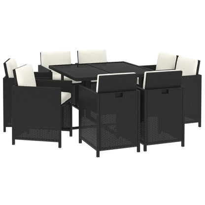 9-Delige Tuinset Met Kussens Poly Rattan Zwart En Wit 109 cm tafellengte 8x Fauteuil + Tafel