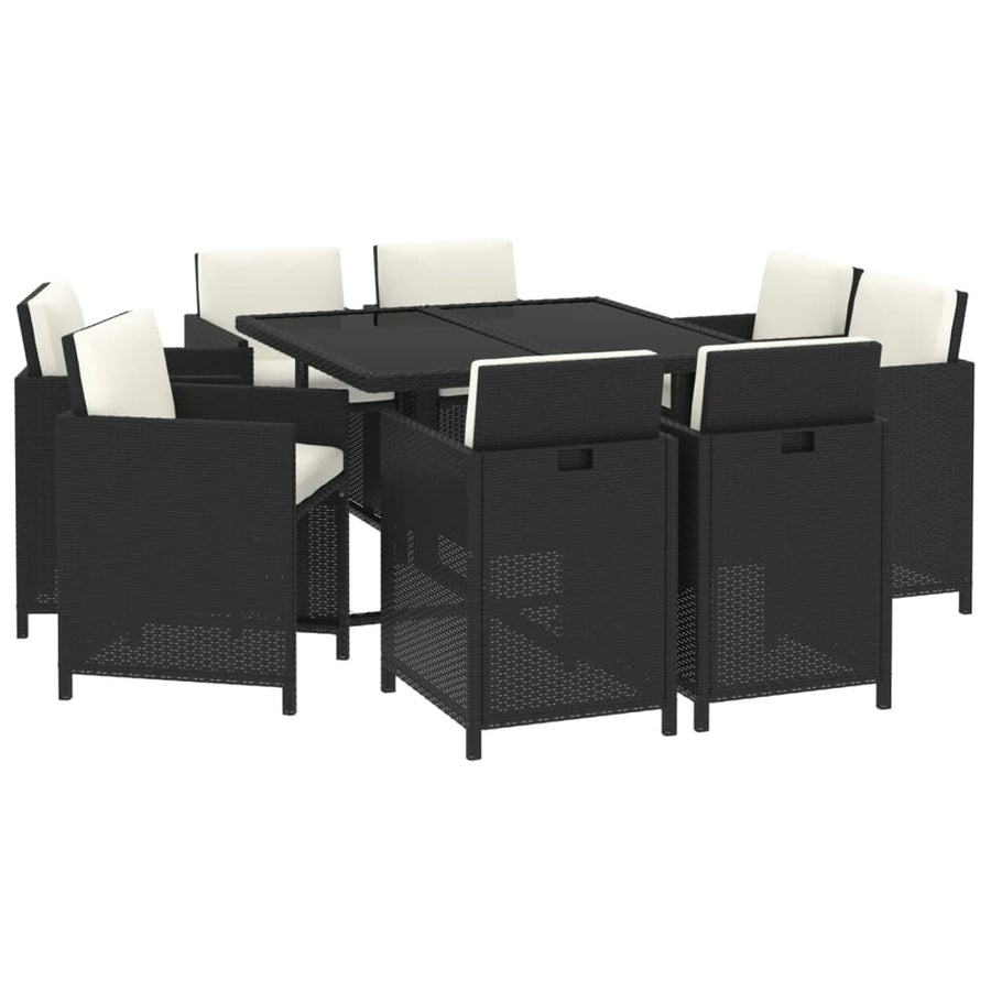 9-Delige Tuinset Met Kussens Poly Rattan Zwart En Wit 109 cm tafellengte 8x Fauteuil + Tafel