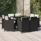 9-Delige Tuinset Met Kussens Poly Rattan Zwart En Wit 109 cm tafellengte 8x Fauteuil + Tafel