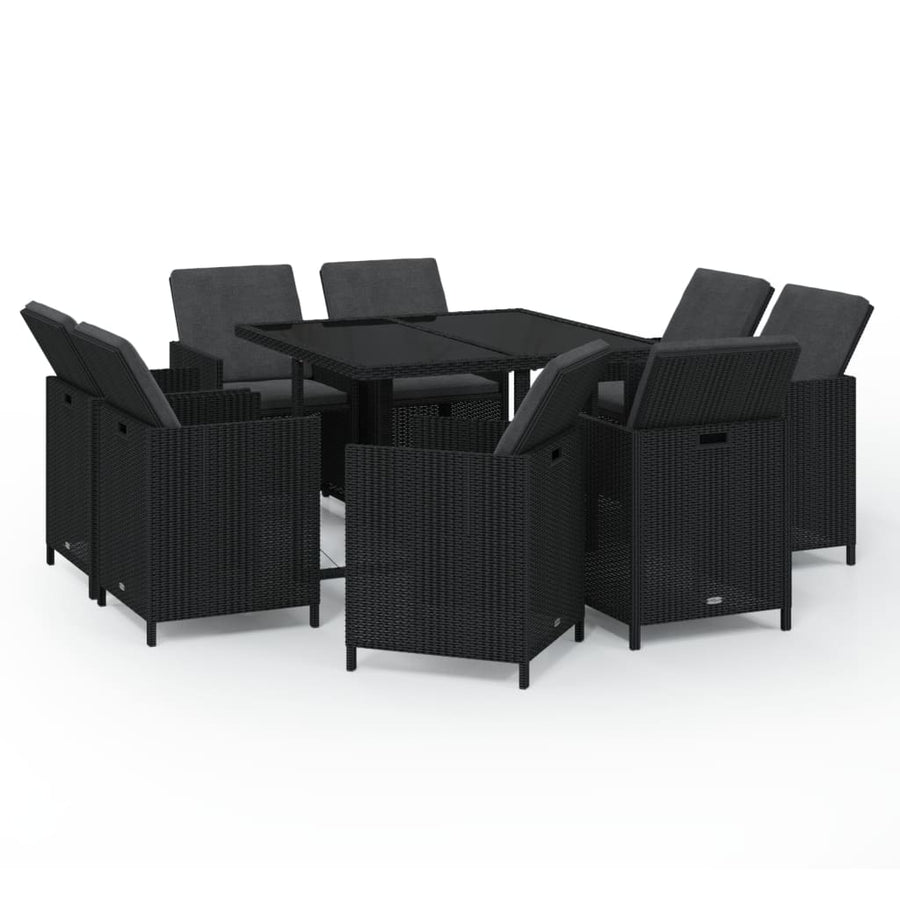 9-Delige Tuinset Met Kussens Poly Rattan Zwart 109 cm tafellengte 8x Fauteuil + Tafel