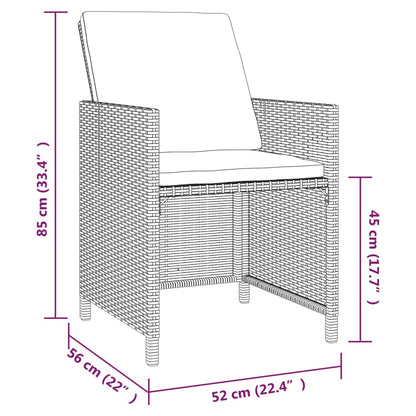 9-Delige Tuinset Met Kussens Poly Rattan Zwart 109 cm tafellengte 8x Fauteuil + Tafel