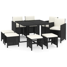 9-Delige Tuinset Met Kussens Poly Rattan Zwart En Wit 109 cm tafellengte 4x Fauteuil + 4x voetensteun + Tafel