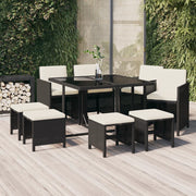 Tuinset 9-delig poly rattan zwart met kussens