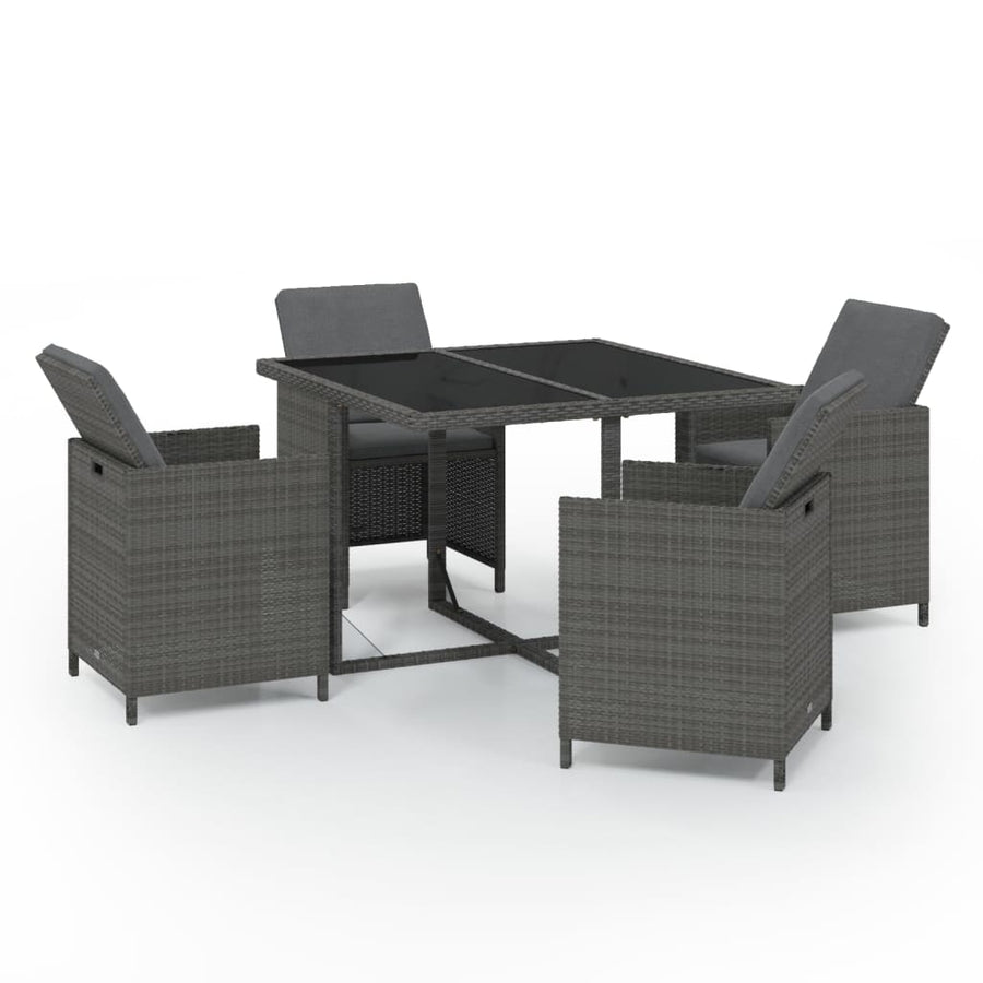 5-Delige Tuinset Met Kussens Poly Rattan Grijs 109 cm tafellengte 4x Fauteuil + Tafel