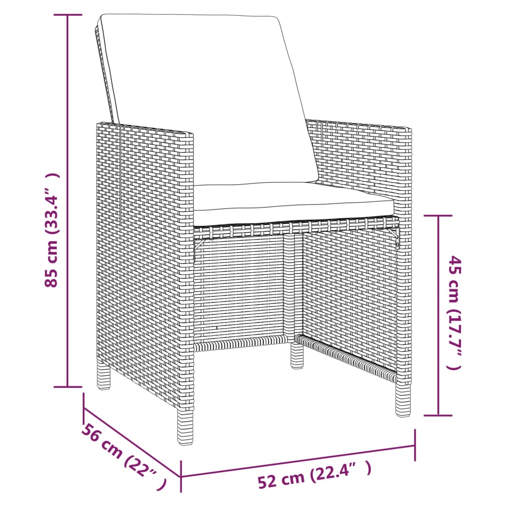 5-Delige Tuinset Met Kussens Poly Rattan Grijs 109 cm tafellengte 4x Fauteuil + Tafel