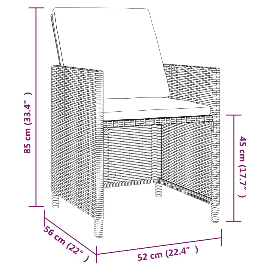5-Delige Tuinset Met Kussens Poly Rattan Grijs 109 cm tafellengte 4x Fauteuil + Tafel