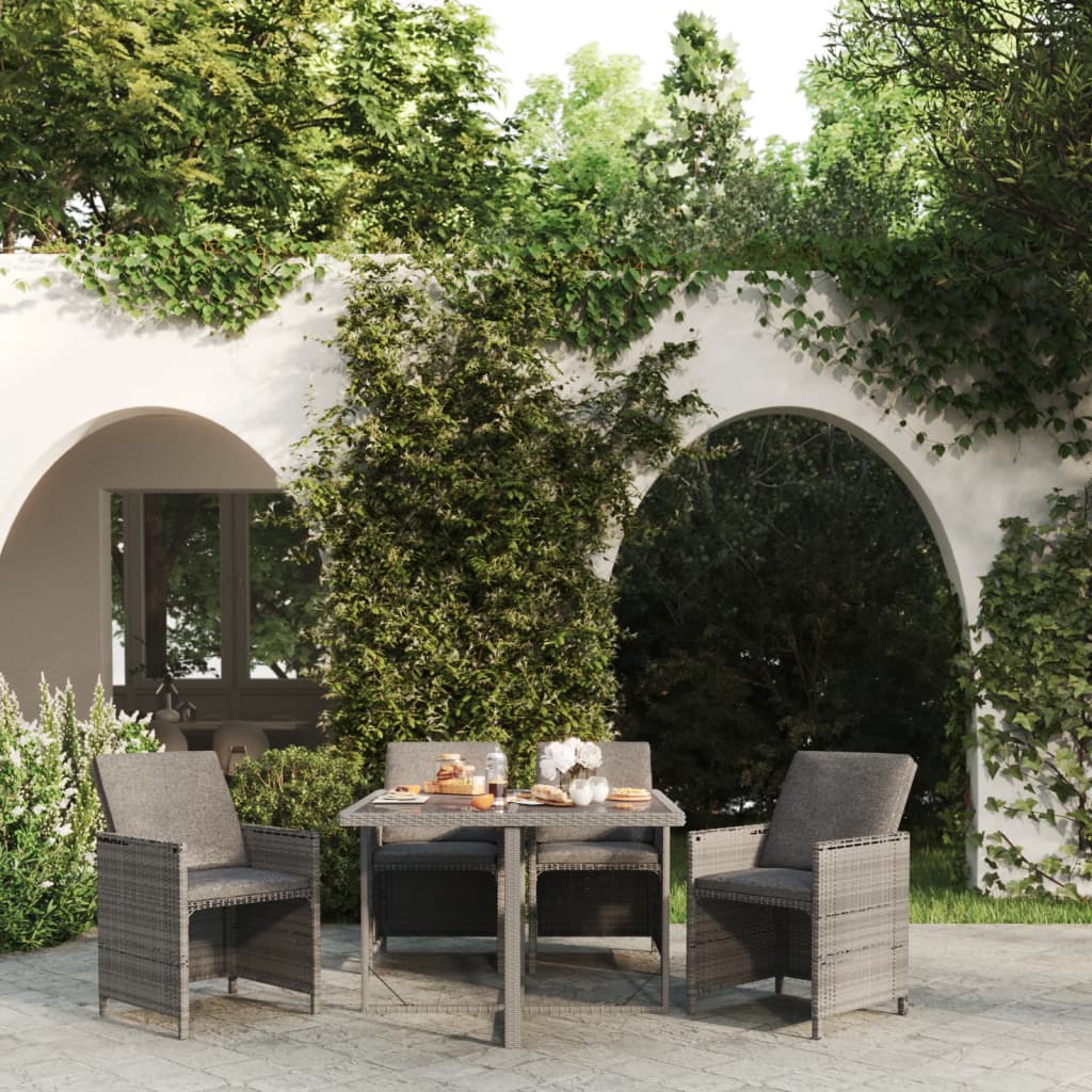 5-Delige Tuinset Met Kussens Poly Rattan Grijs 109 cm tafellengte 4x Fauteuil + Tafel