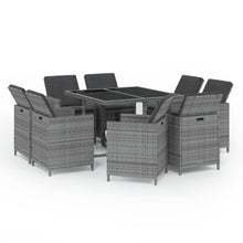 9-Delige Tuinset Met Kussens Poly Rattan Grijs 109 cm tafellengte 8x Fauteuil + Tafel