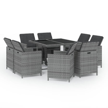9-Delige Tuinset Met Kussens Poly Rattan Grijs 109 cm tafellengte 8x Fauteuil + Tafel