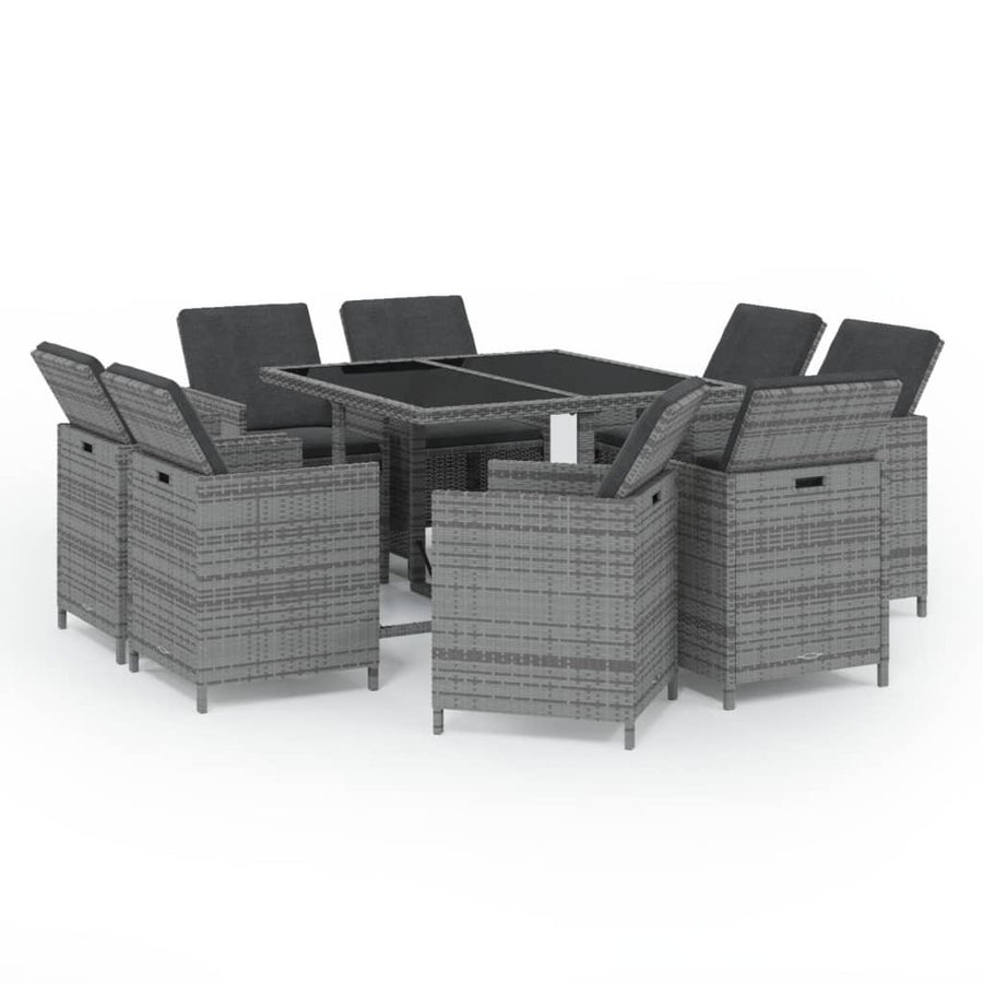 9-Delige Tuinset Met Kussens Poly Rattan Grijs 109 cm tafellengte 8x Fauteuil + Tafel