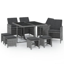 9-Delige Tuinset Met Kussens Poly Rattan Grijs 109 cm tafellengte 4x Fauteuil + 4x voetensteun + Tafel