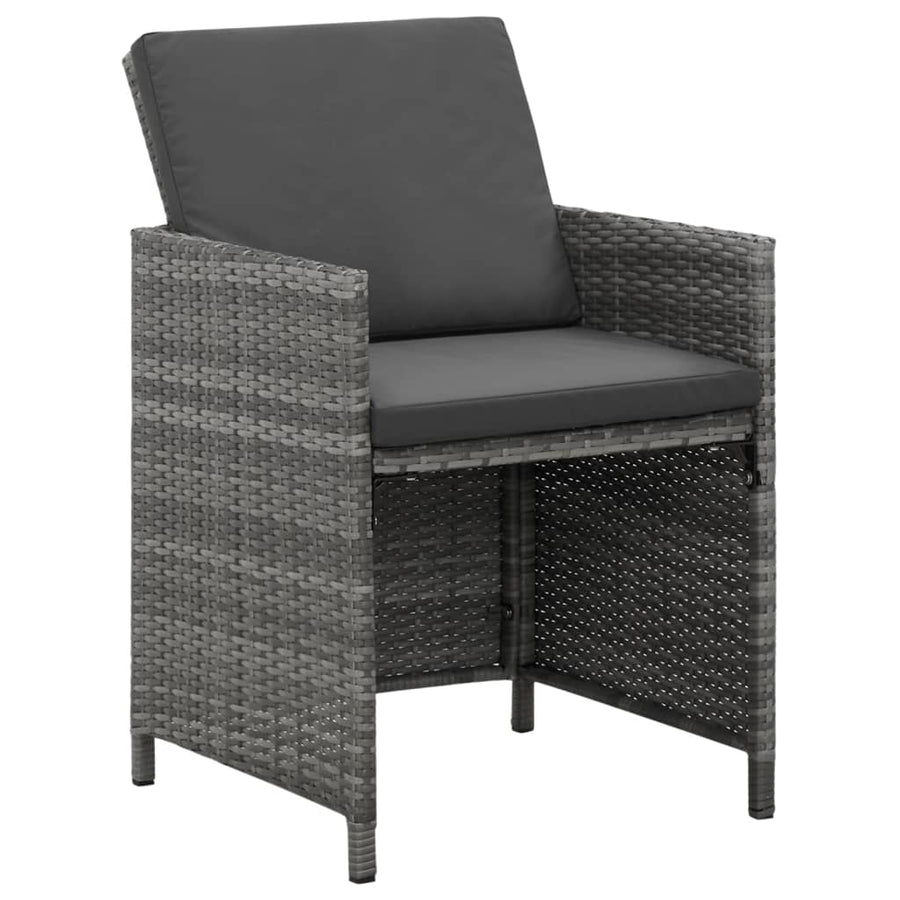 9-Delige Tuinset Met Kussens Poly Rattan Grijs 109 cm tafellengte 4x Fauteuil + 4x voetensteun + Tafel