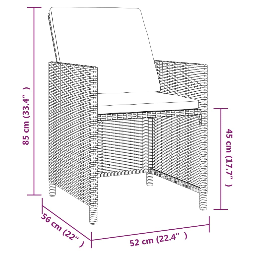 9-Delige Tuinset Met Kussens Poly Rattan Grijs 109 cm tafellengte 4x Fauteuil + 4x voetensteun + Tafel