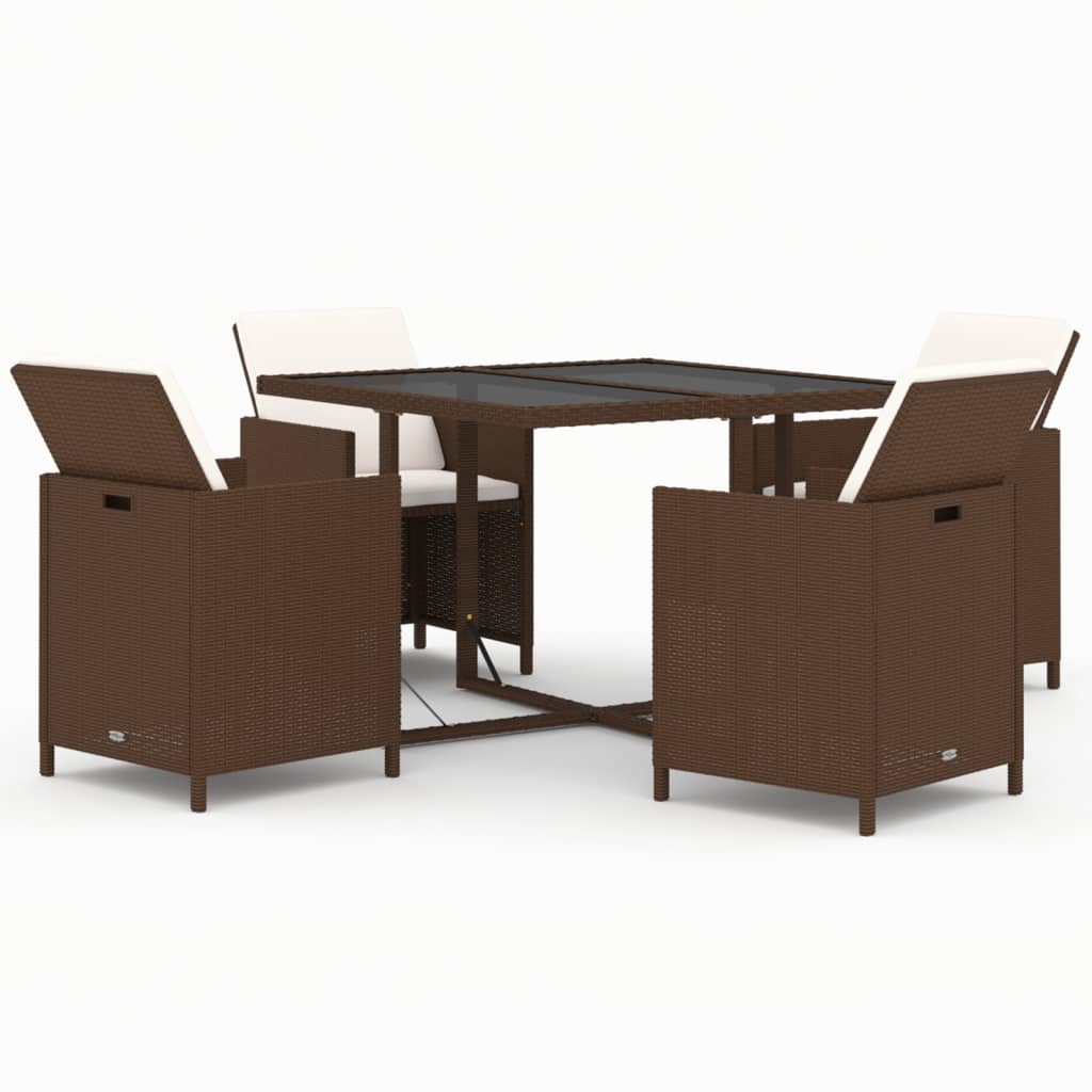 5-Delige Tuinset Met Kussens Poly Rattan Bruin 109 cm tafellengte 4x Fauteuil + Tafel