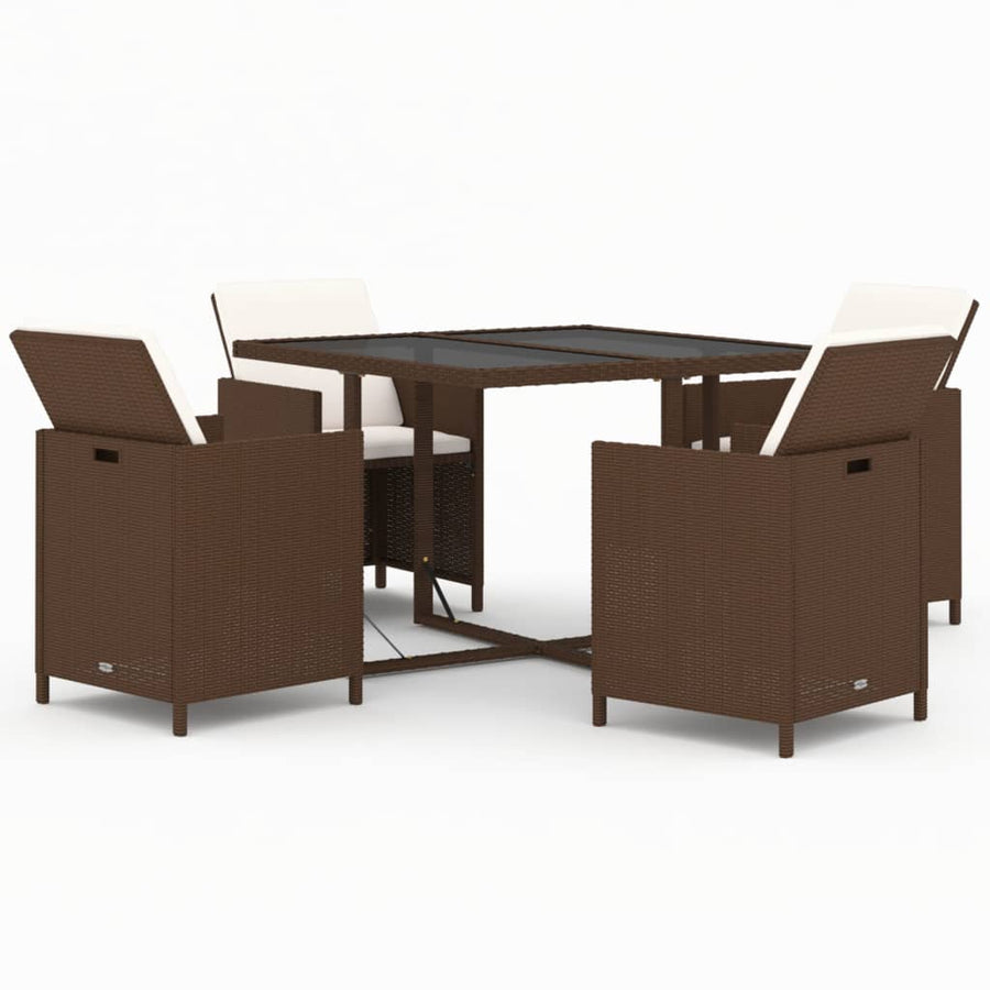 5-Delige Tuinset Met Kussens Poly Rattan Bruin 109 cm tafellengte 4x Fauteuil + Tafel