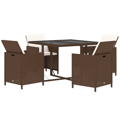 5-Delige Tuinset Met Kussens Poly Rattan Bruin 109 cm tafellengte 4x Fauteuil + Tafel