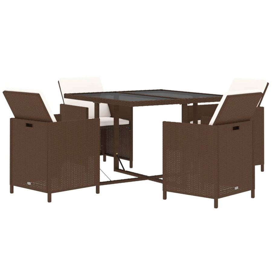 5-Delige Tuinset Met Kussens Poly Rattan Bruin 109 cm tafellengte 4x Fauteuil + Tafel