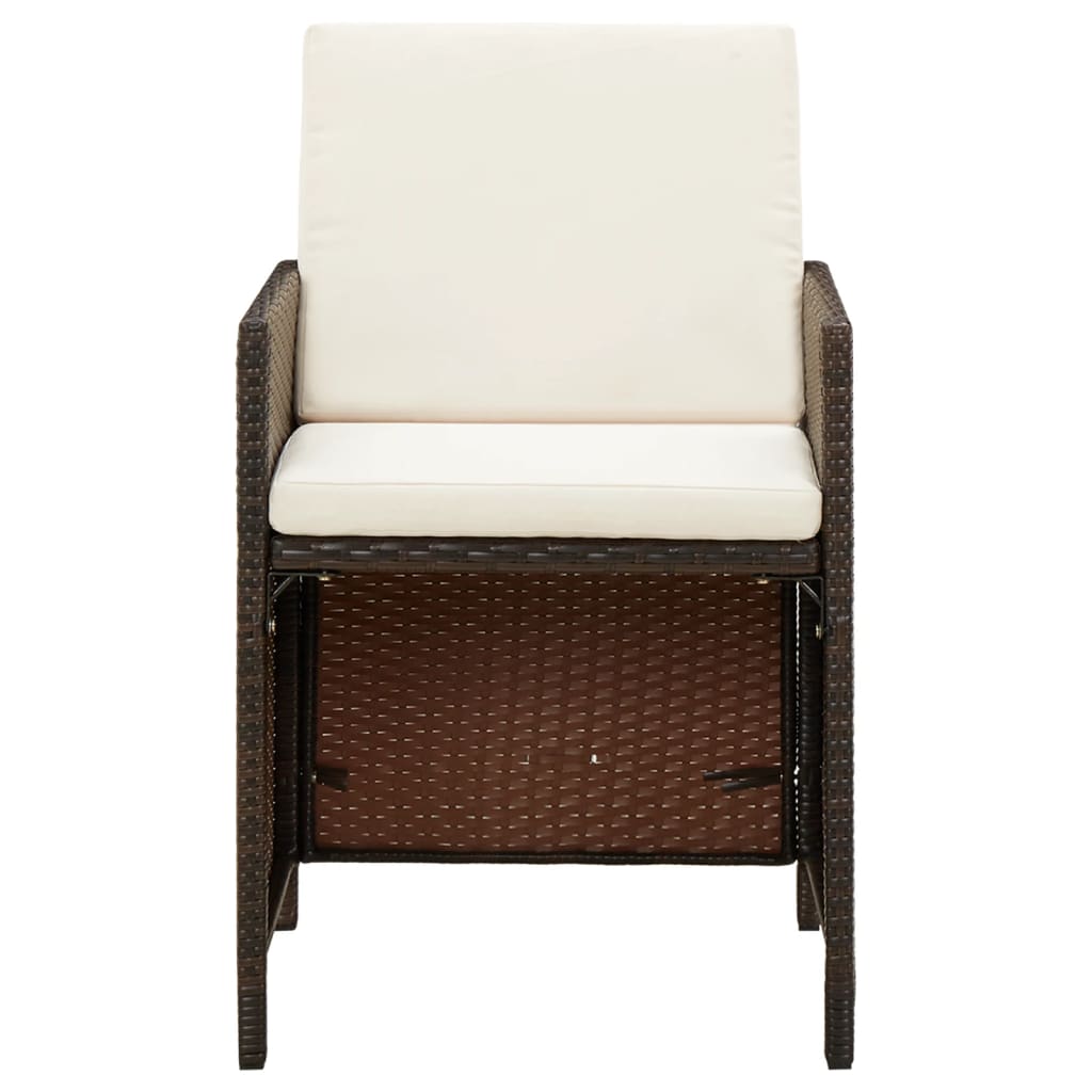 5-Delige Tuinset Met Kussens Poly Rattan Bruin 109 cm tafellengte 4x Fauteuil + Tafel