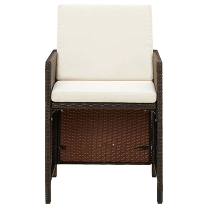 5-Delige Tuinset Met Kussens Poly Rattan Bruin 109 cm tafellengte 4x Fauteuil + Tafel