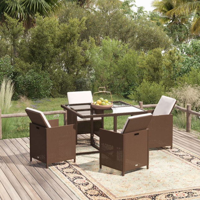 5-Delige Tuinset Met Kussens Poly Rattan Bruin 109 cm tafellengte 4x Fauteuil + Tafel