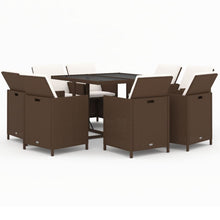 9-Delige Tuinset Met Kussens Poly Rattan Bruin 109 cm tafellengte 8x Fauteuil + Tafel