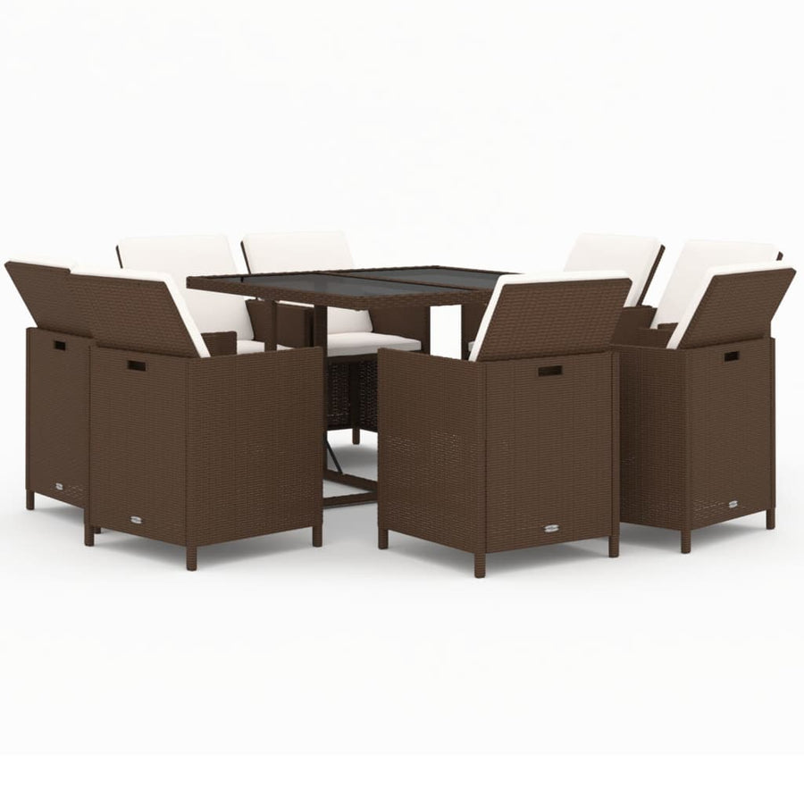 9-Delige Tuinset Met Kussens Poly Rattan Bruin 109 cm tafellengte 8x Fauteuil + Tafel