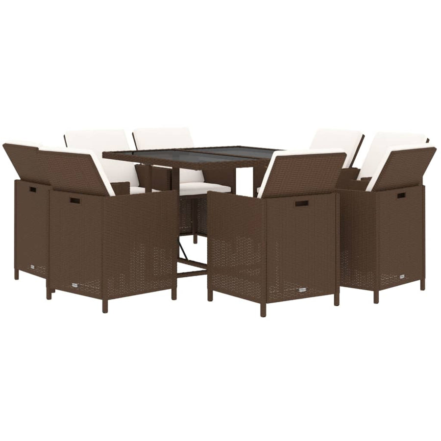9-Delige Tuinset Met Kussens Poly Rattan Bruin 109 cm tafellengte 8x Fauteuil + Tafel