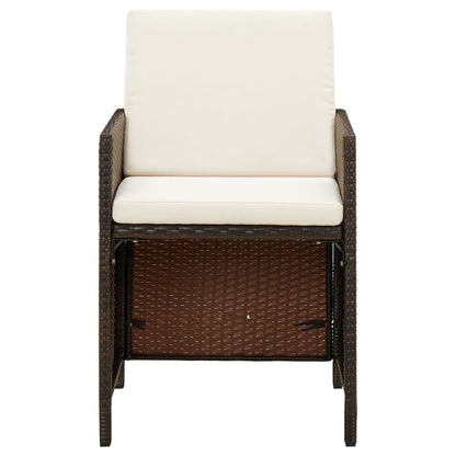 9-Delige Tuinset Met Kussens Poly Rattan Bruin 109 cm tafellengte 4x Fauteuil + 4x voetensteun + Tafel