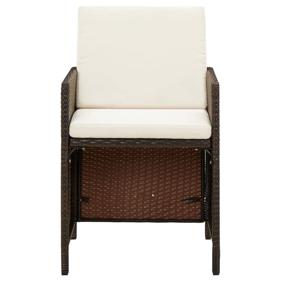 9-Delige Tuinset Met Kussens Poly Rattan Bruin 109 cm tafellengte 4x Fauteuil + 4x voetensteun + Tafel