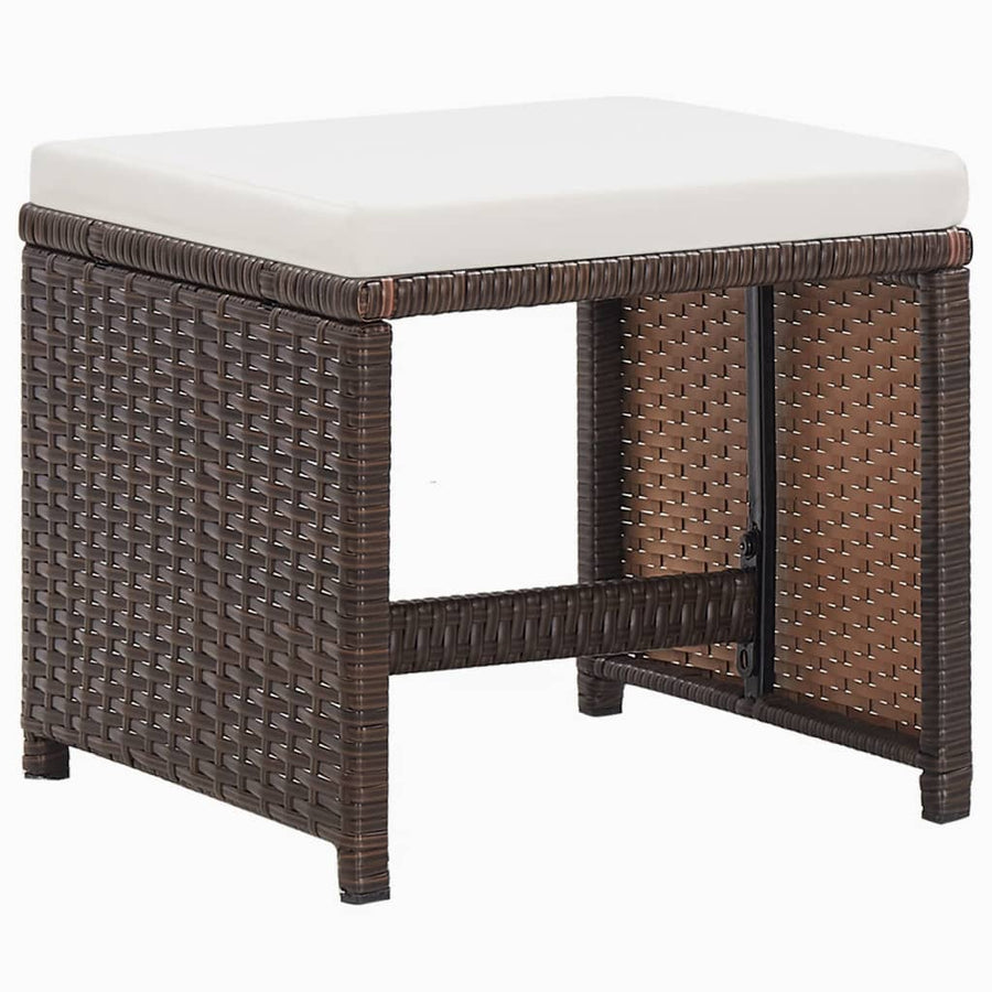 9-Delige Tuinset Met Kussens Poly Rattan Bruin 109 cm tafellengte 4x Fauteuil + 4x voetensteun + Tafel