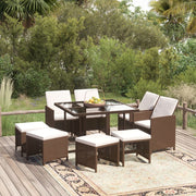 Tuinset 9-delig poly rattan bruin met kussens