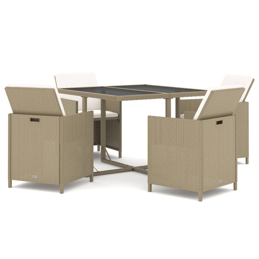 5-Delige Tuinset Met Kussens Poly Rattan Beige 109 cm tafellengte 4x Fauteuil + Tafel