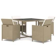 5-Delige Tuinset Met Kussens Poly Rattan Beige 109 cm tafellengte 4x Fauteuil + Tafel