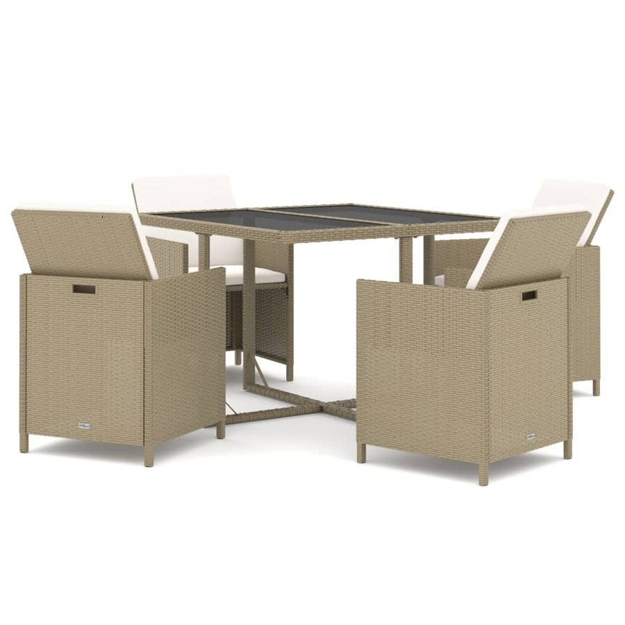 5-Delige Tuinset Met Kussens Poly Rattan Beige 109 cm tafellengte 4x Fauteuil + Tafel