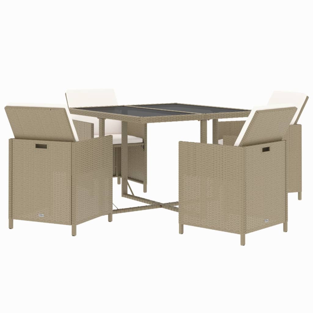 5-Delige Tuinset Met Kussens Poly Rattan Beige 109 cm tafellengte 4x Fauteuil + Tafel
