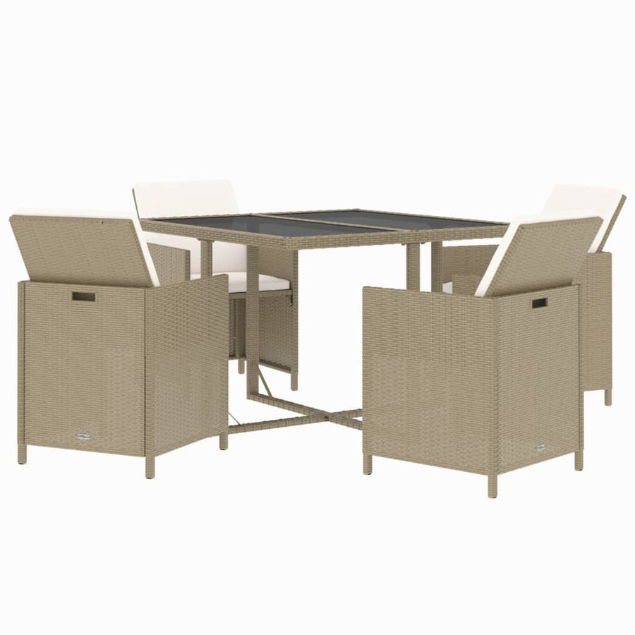 5-Delige Tuinset Met Kussens Poly Rattan Beige 109 cm tafellengte 4x Fauteuil + Tafel