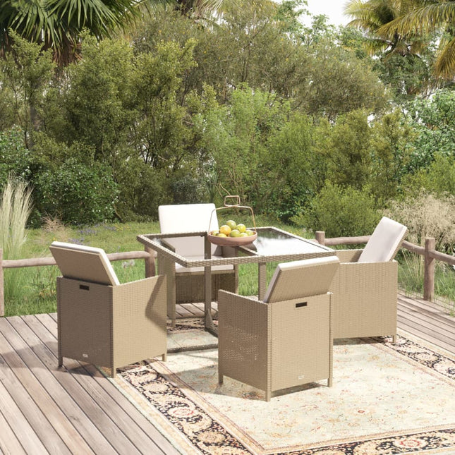 5-Delige Tuinset Met Kussens Poly Rattan Beige 109 cm tafellengte 4x Fauteuil + Tafel