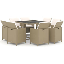 9-Delige Tuinset Met Kussens Poly Rattan Beige 109 cm tafellengte 8x Fauteuil + Tafel
