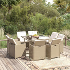 9-Delige Tuinset Met Kussens Poly Rattan Beige 109 cm tafellengte 8x Fauteuil + Tafel