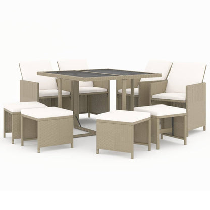 9-Delige Tuinset Met Kussens Poly Rattan Beige 1