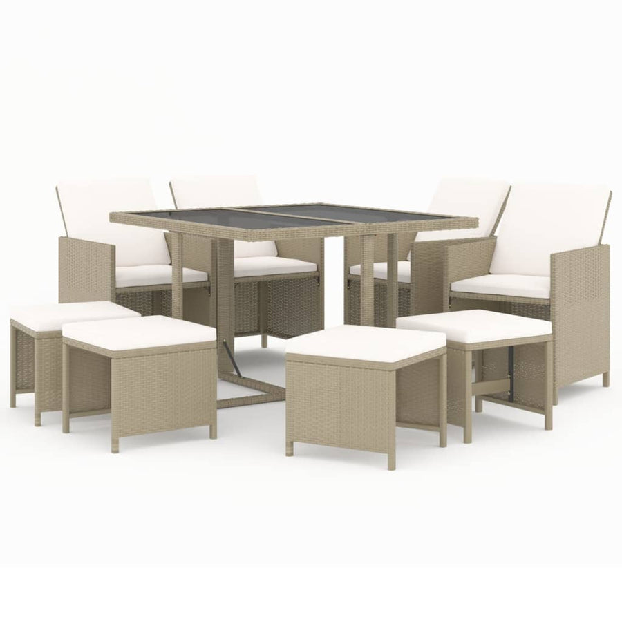 9-Delige Tuinset Met Kussens Poly Rattan Beige 1