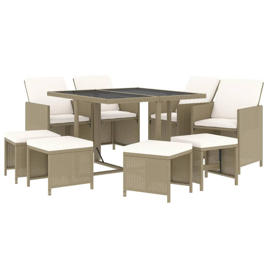 9-Delige Tuinset Met Kussens Poly Rattan Beige 1