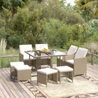 9-Delige Tuinset Met Kussens Poly Rattan Beige 109 cm tafellengte 4x Fauteuil + 4x voetensteun + Tafel