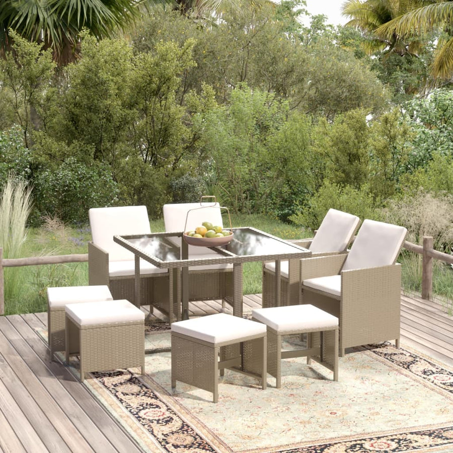 9-Delige Tuinset Met Kussens Poly Rattan Beige 1