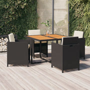 Tuinset 5-delig poly rattan zwart met kussens