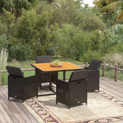 Tuinset 5-delig poly rattan zwart met kussens