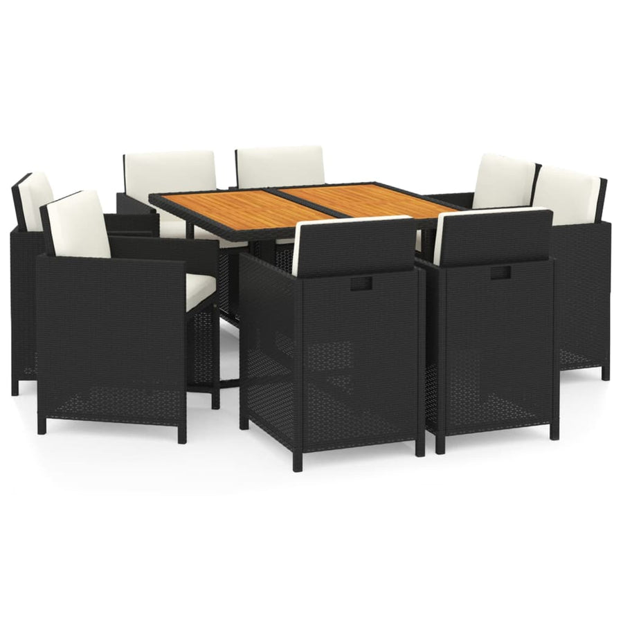 9-Delige Tuinset Met Kussens Poly Rattan Zwart En Bruin 109 cm tafellengte 8x Fauteuil + Tafel