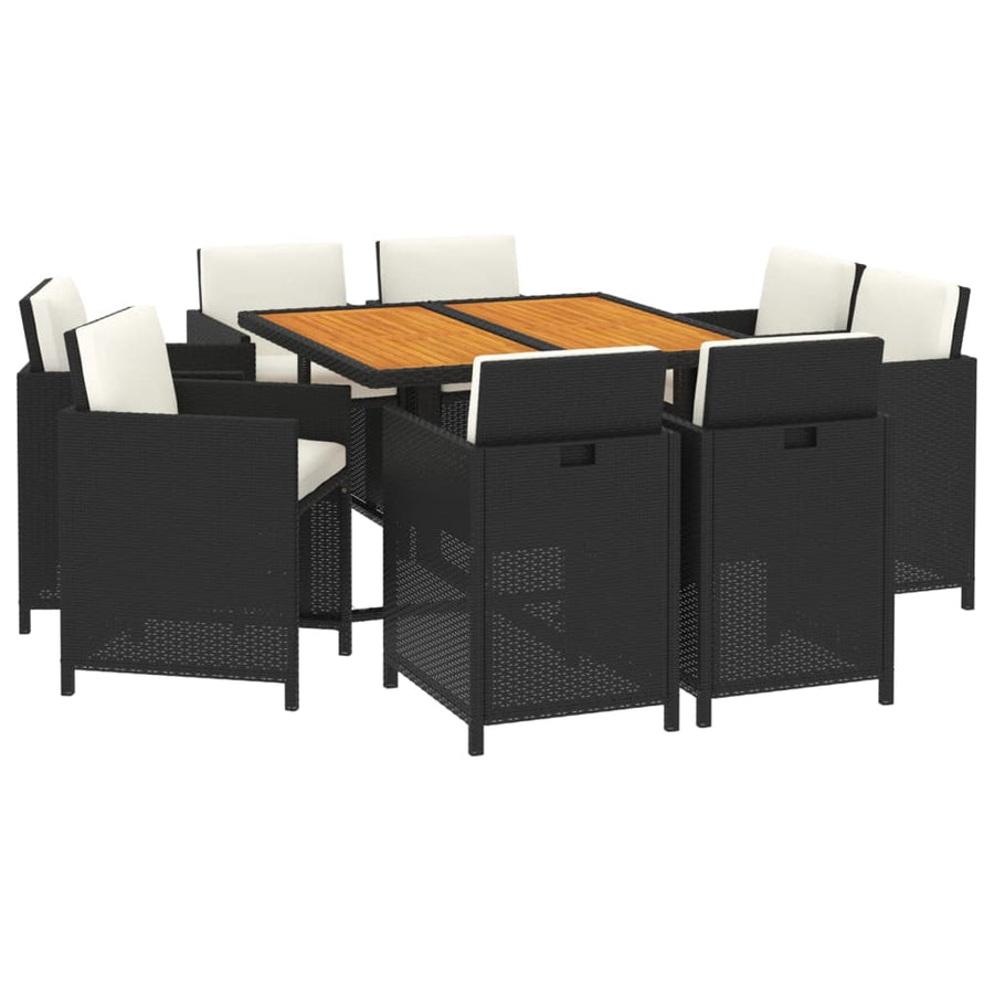 9-Delige Tuinset Met Kussens Poly Rattan Zwart En Bruin 109 cm tafellengte 8x Fauteuil + Tafel